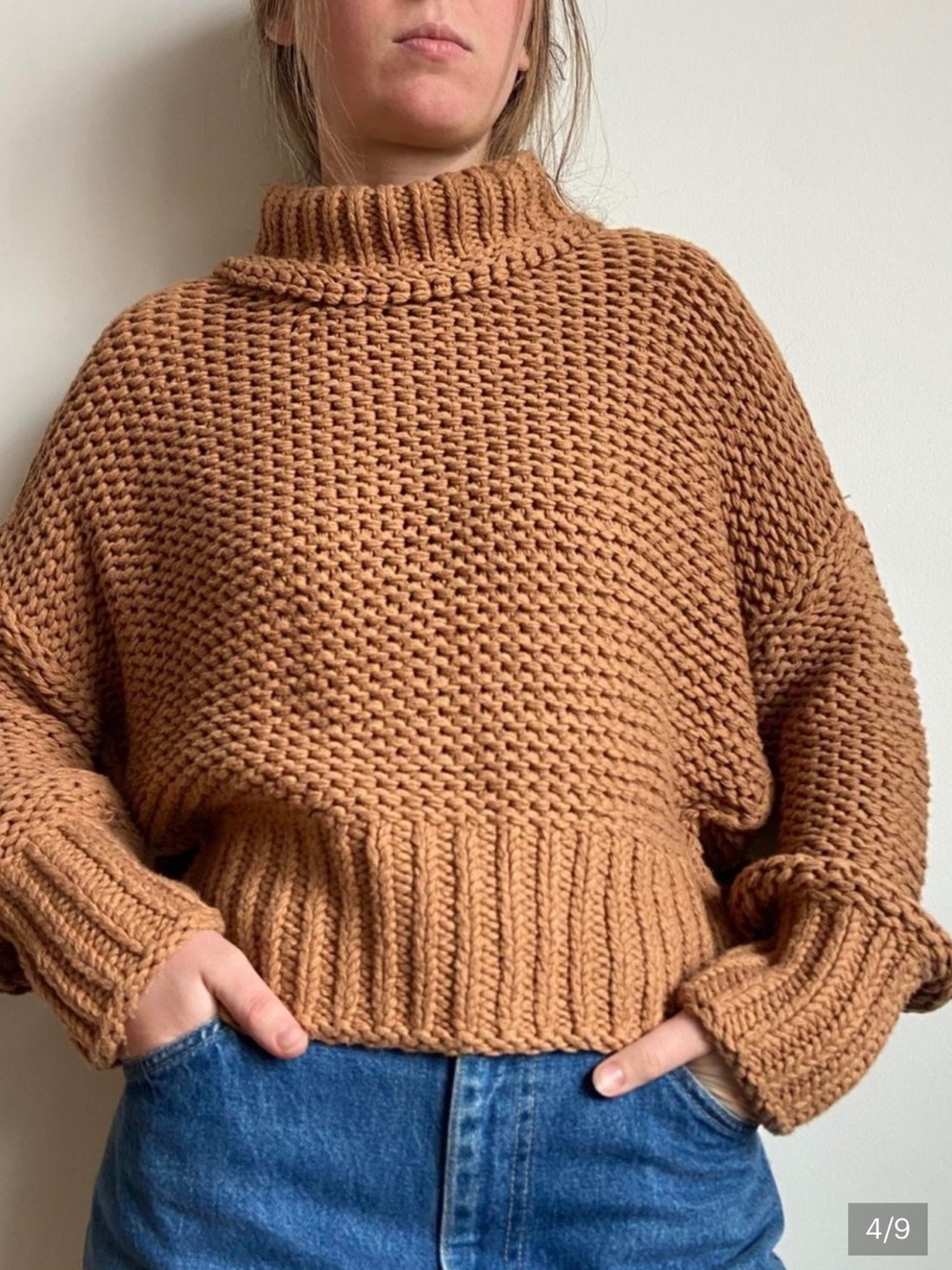 Free People “My Only Sunshine” Chunky Turtleneck Sweater in Camel Brown | XL